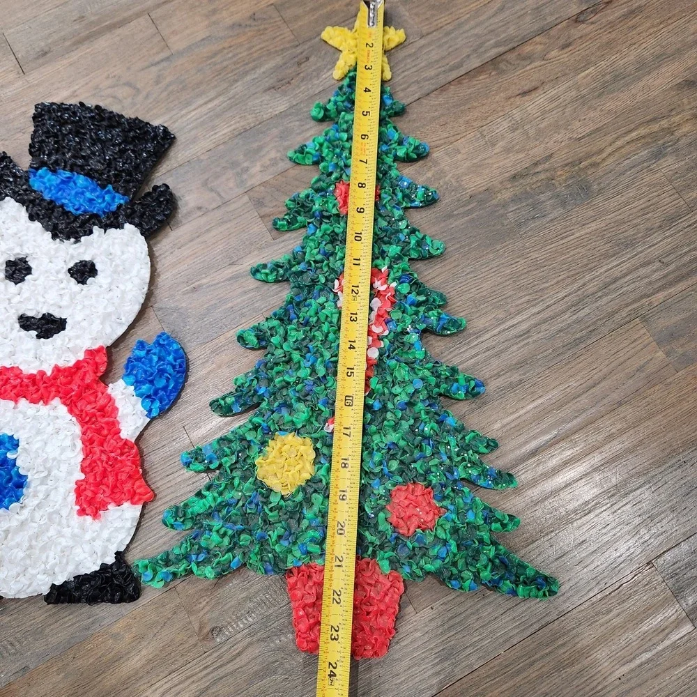 VTG Lot Of 2 Jolly Snowman Christmas Tree Handmade Melted Plastic Popcorn Hang